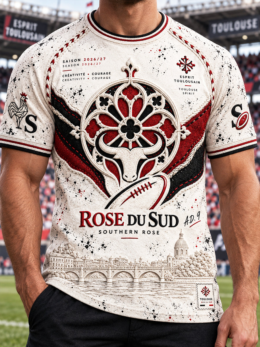 T-shirt décontracté vintage pour homme, motif taureaux de Toulouse, style rugby français