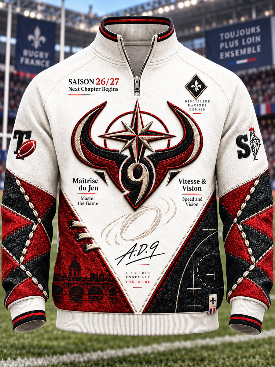 Sweat à capuche décontracté zippé pour homme, motif taureaux de Toulouse, style rugby français