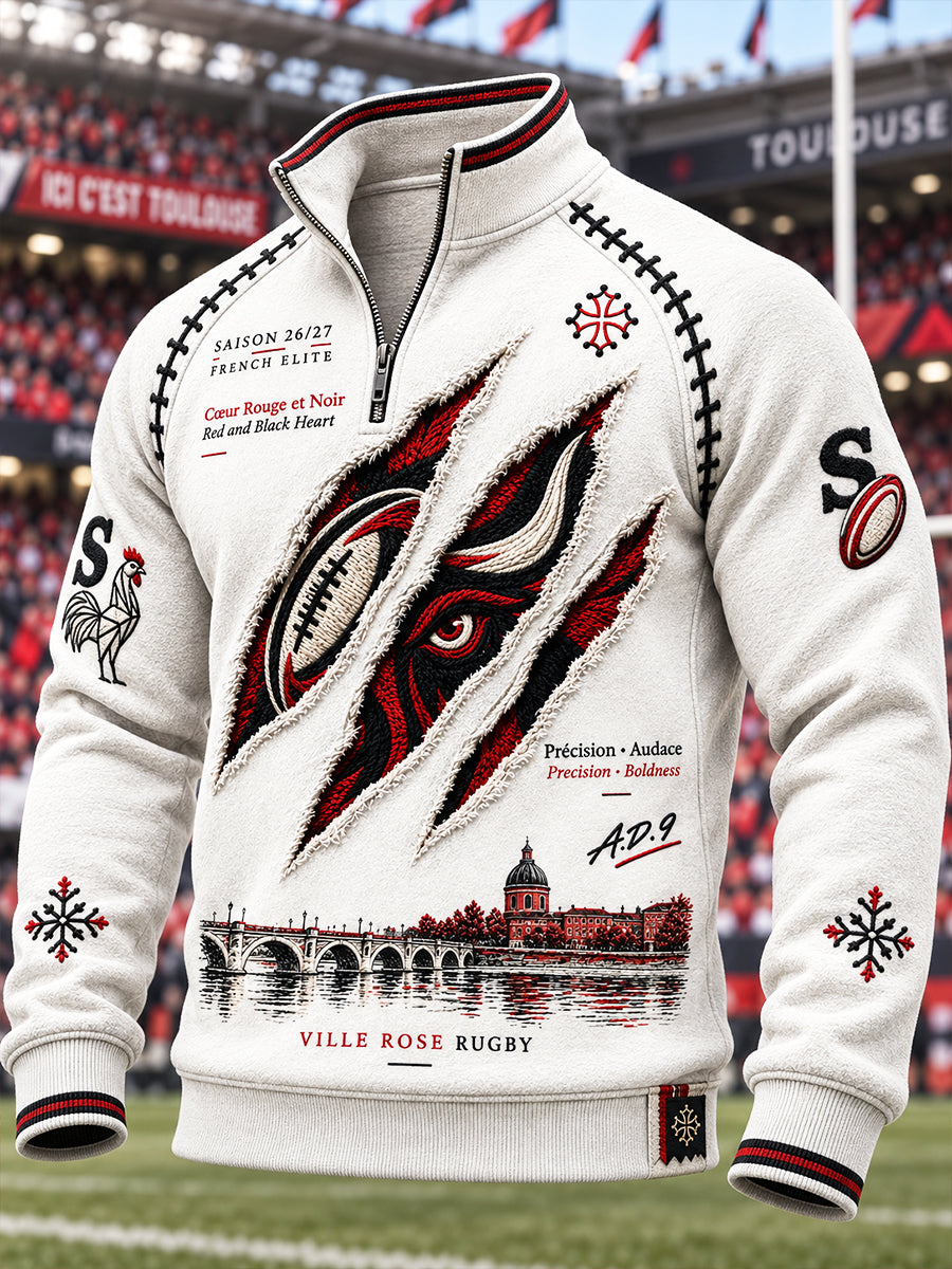 Sweat-shirt décontracté zippé pour homme, motif Toulouse rugby français