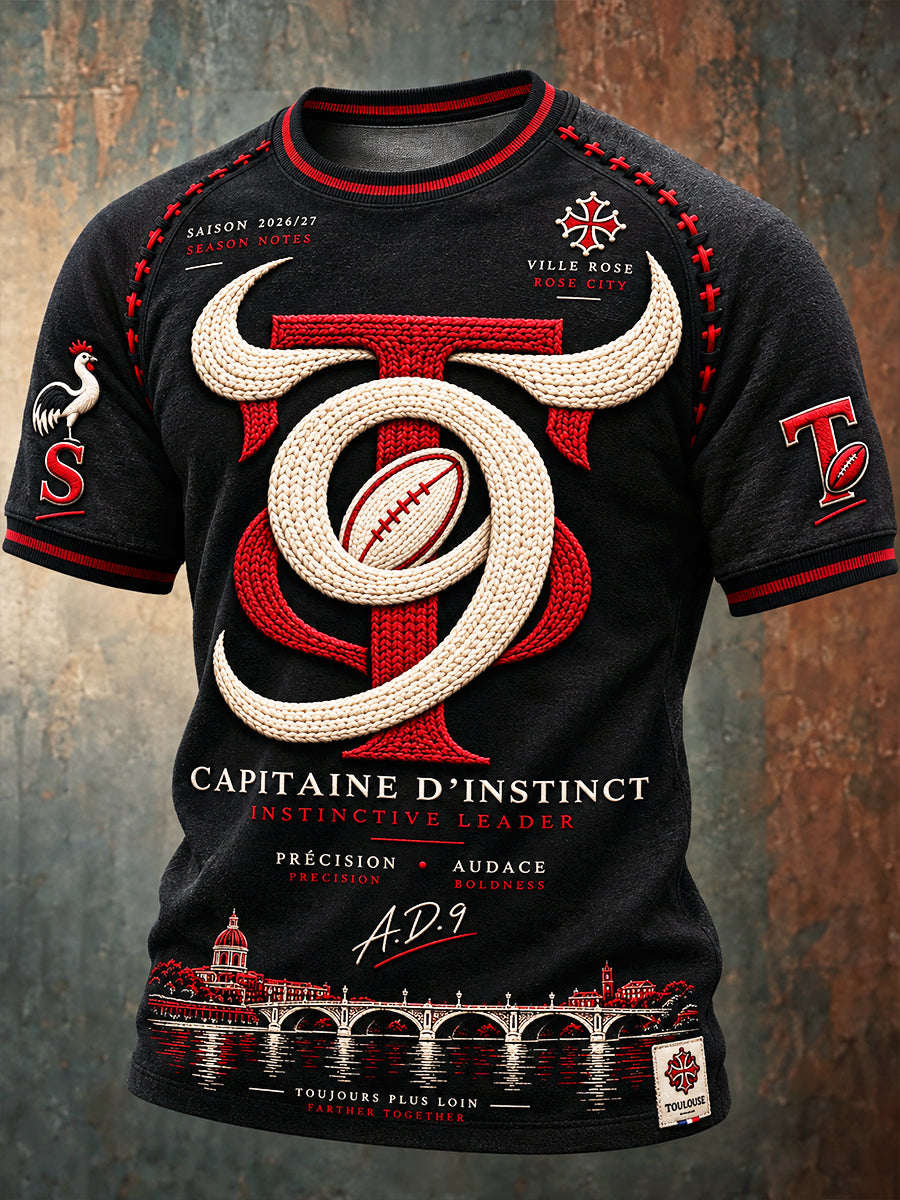 T-shirt décontracté noir pour homme, imprimé du Rugby Club toulousain français