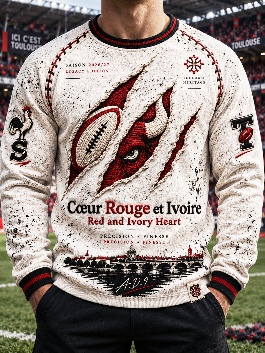 Sweat-shirt décontracté vintage pour homme, motif taureaux de Toulouse, style rugby français