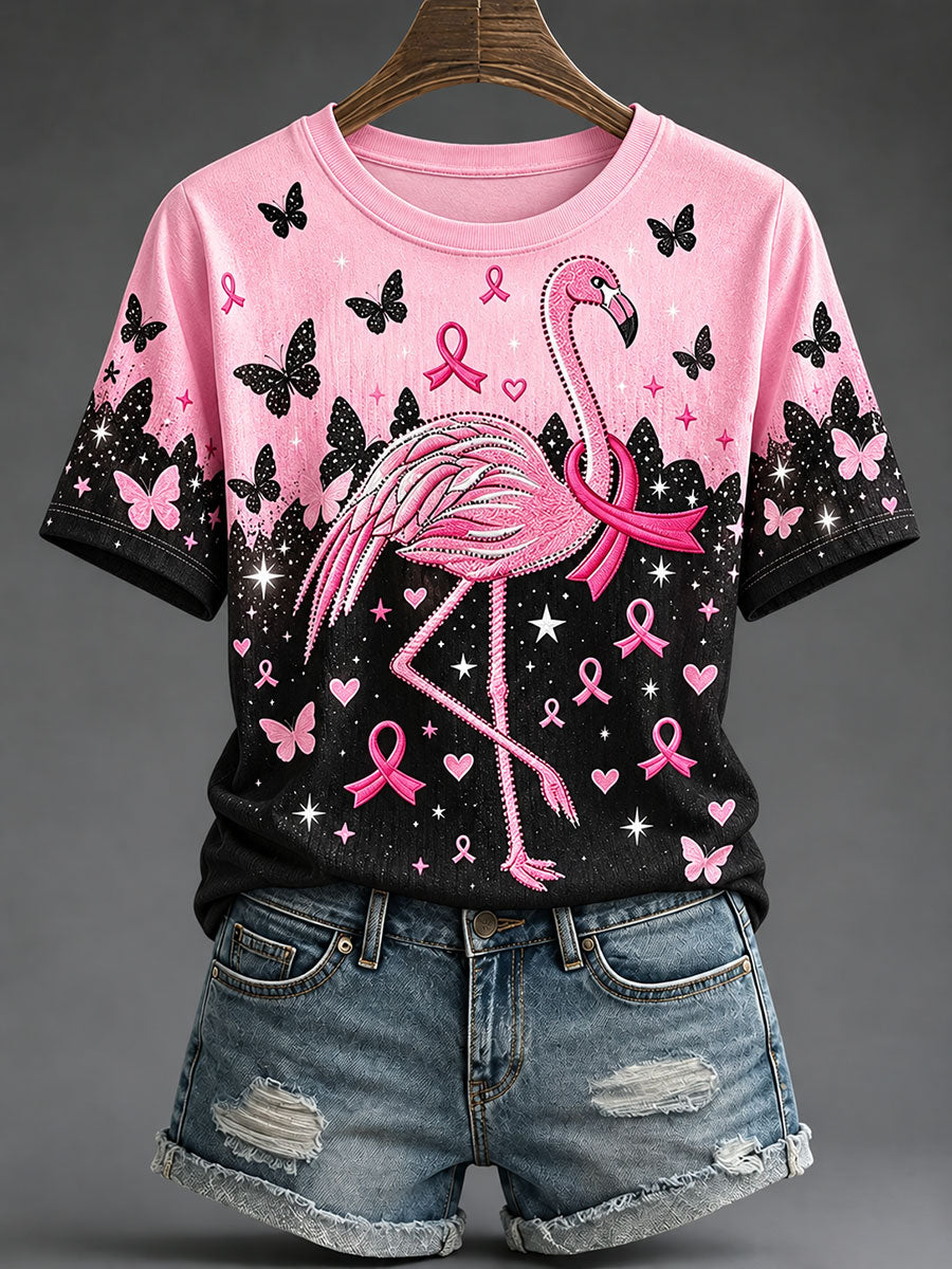 T-shirt décontracté imprimé sensibilisation au cancer du sein pour femmes