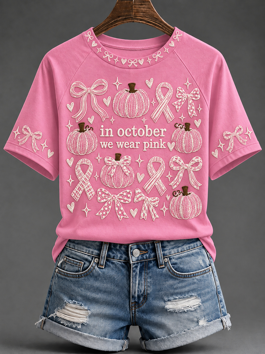 T-shirt à manches courtes à col rond imprimé rose In october We Wear pour femme