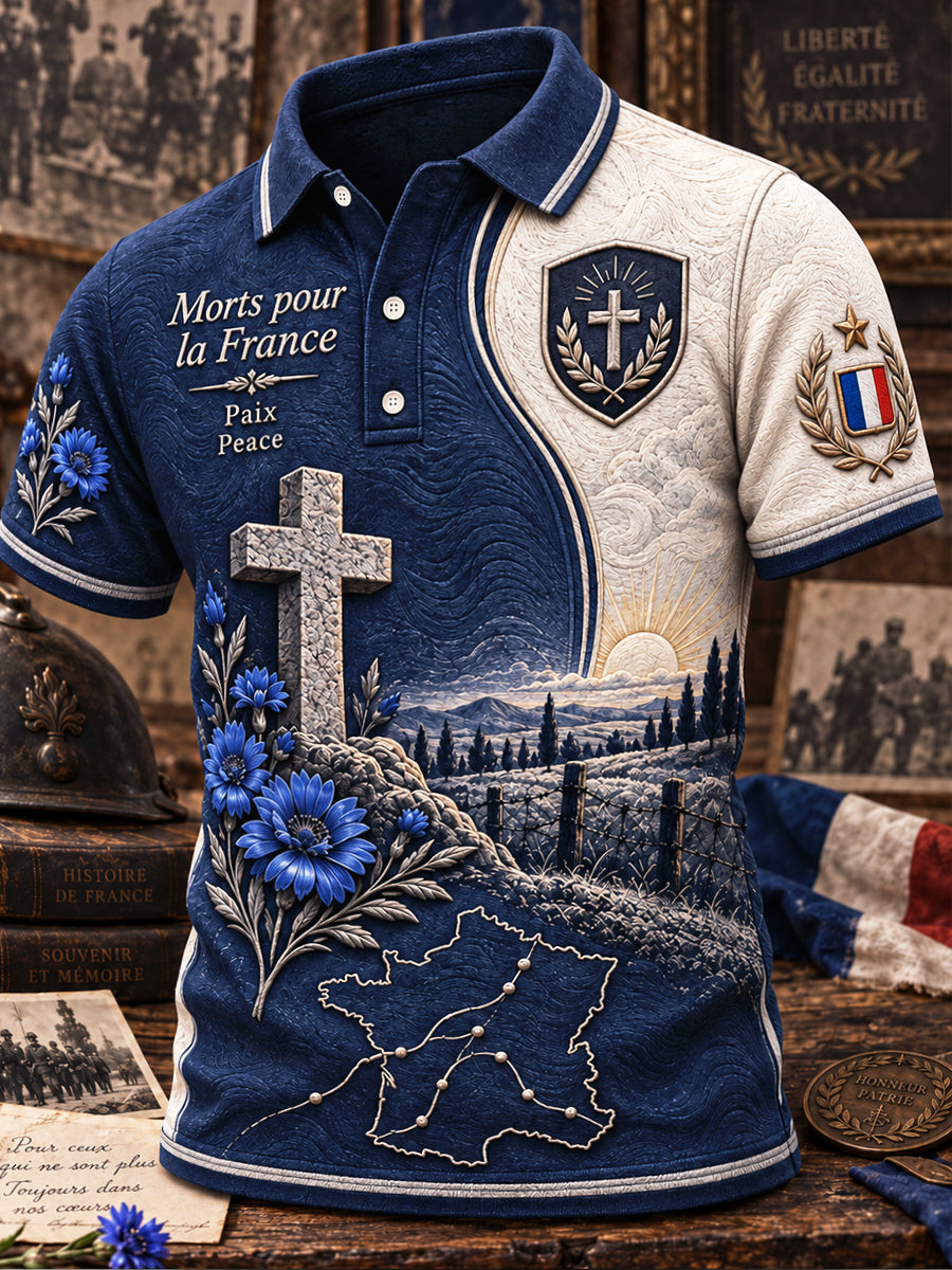 Polo décontracté à imprimé militaire vétéran du jour de l'Armistice français pour homme
