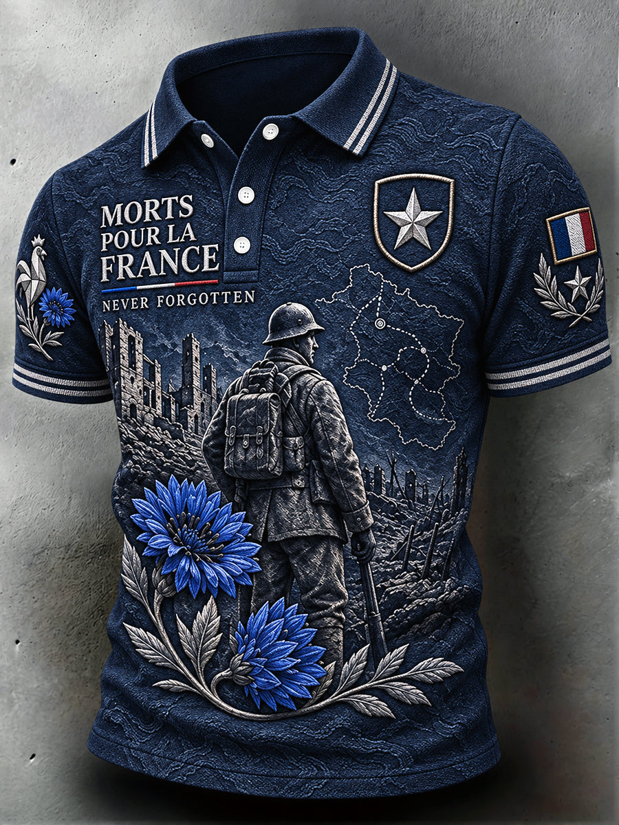 Bleu profond Armistice Français Jour Militaire Vétéran Polo décontracté pour homme
