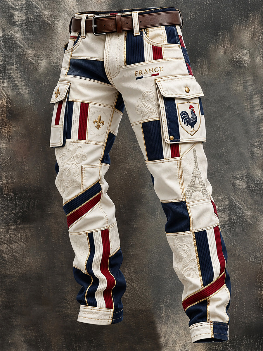 Pantalon de travail décontracté pour homme aux couleurs du drapeau français patriotique