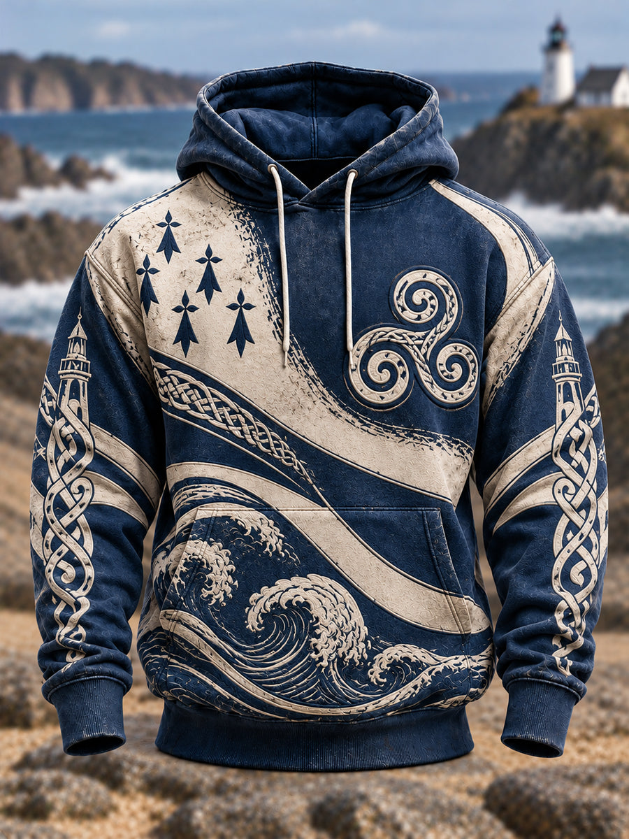 Sweat à capuche oversize à épaules tombantes avec poches pour homme, style Bretagne, France