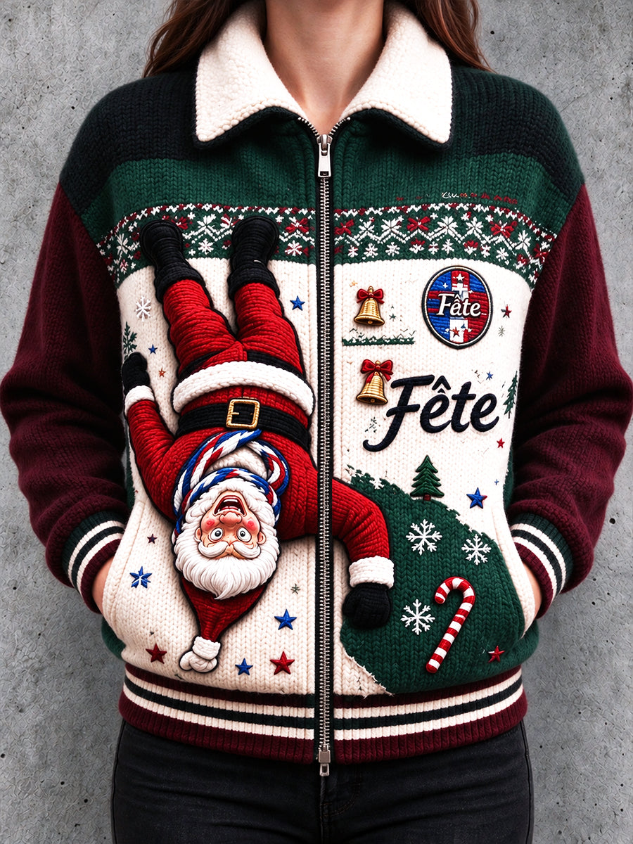 Veste zippée décontractée à imprimé de Noël pour femme, style français