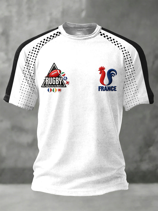 T-shirt en jersey patchwork blanc imprimé rugby français pour homme