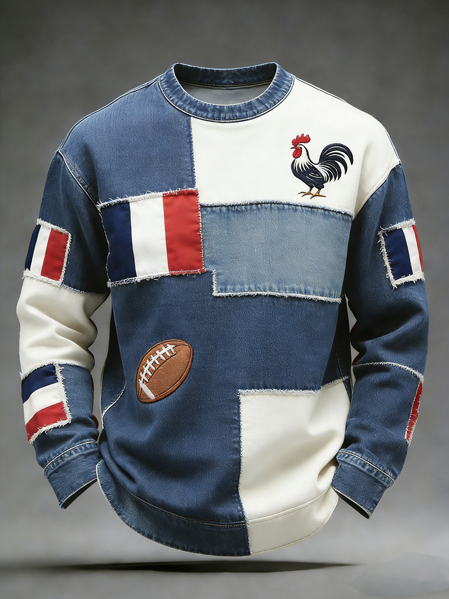 Haut confortable en tricot gaufré décontracté de style rugby français rétro