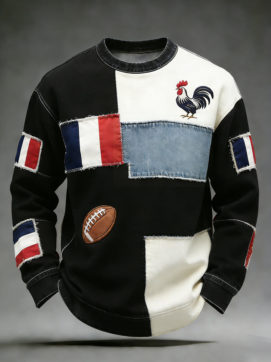 Haut confortable en tricot gaufré décontracté de style rugby français rétro