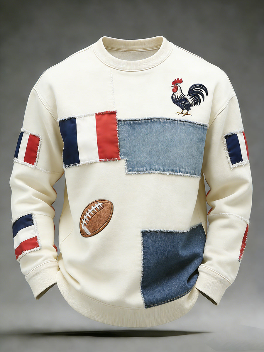 Haut confortable en tricot gaufré décontracté de style rugby français rétro