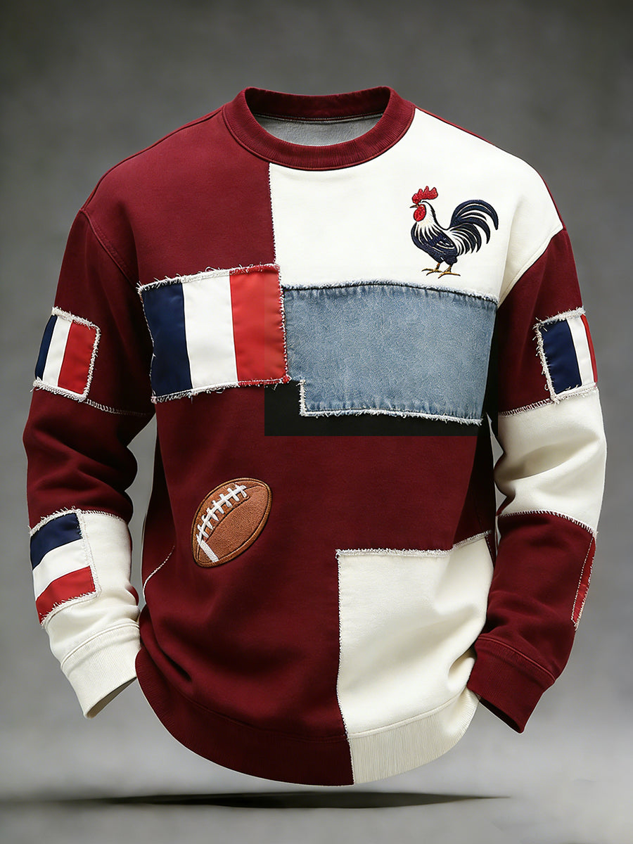 Haut confortable en tricot gaufré décontracté de style rugby français rétro