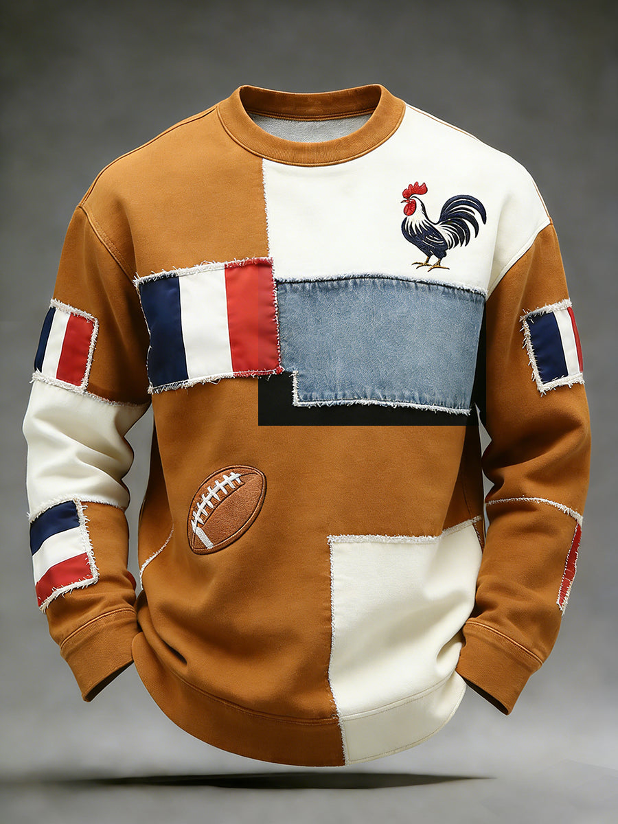 Haut confortable en tricot gaufré décontracté de style rugby français rétro