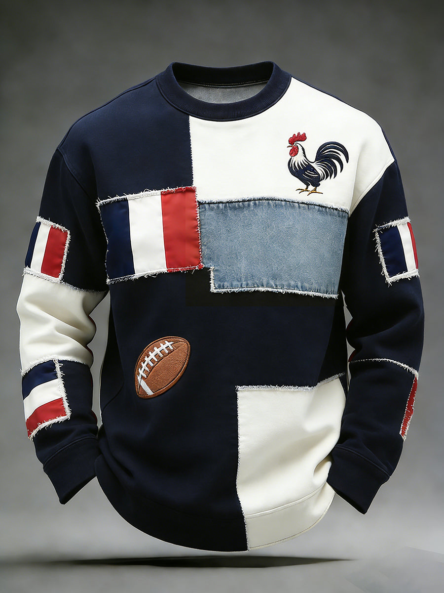 Haut confortable en tricot gaufré décontracté de style rugby français rétro