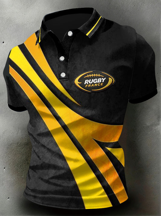 Polo en jersey décontracté imprimé rugby français pour hommes