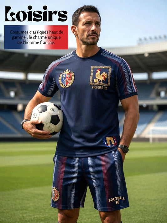 Ensemble décontracté rétro français 2026 à rayures pour le football