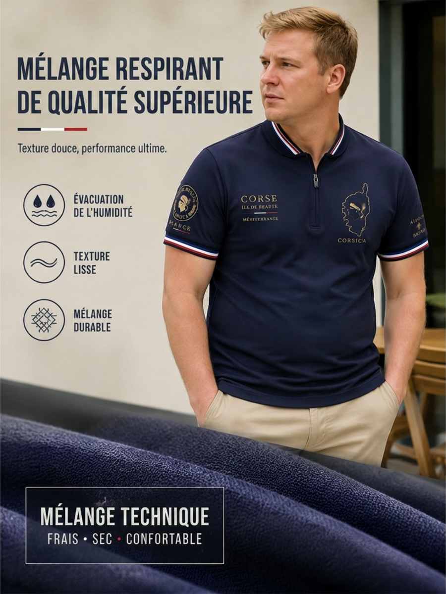 T-shirt manches courtes à fermeture Éclair pour homme, modèle Corse