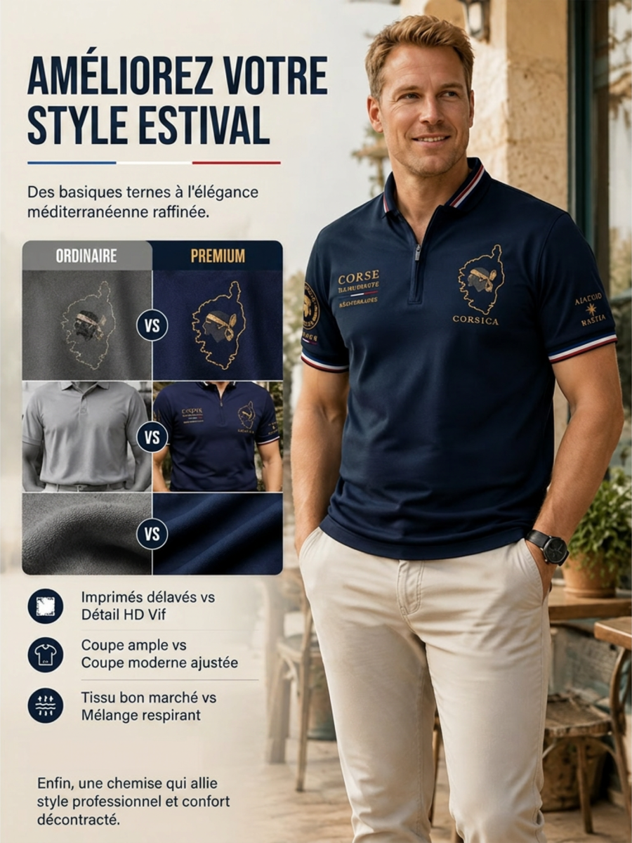 T-shirt manches courtes à fermeture Éclair pour homme, modèle Corse
