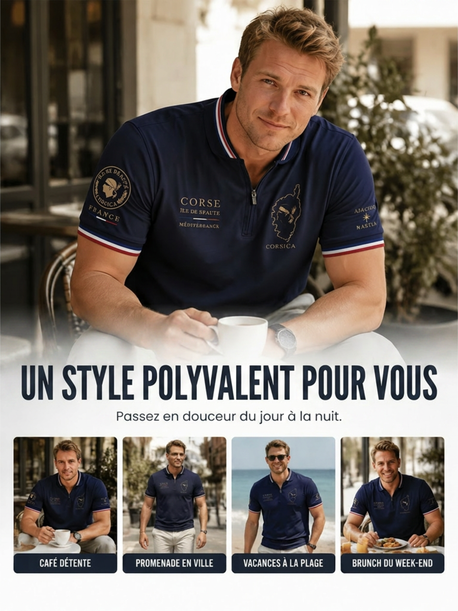 T-shirt manches courtes à fermeture Éclair pour homme, modèle Corse