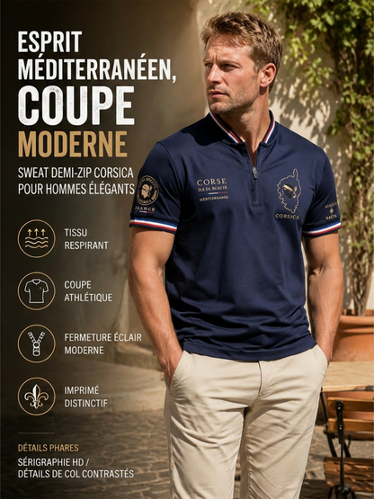 T-shirt manches courtes à fermeture Éclair pour homme, modèle Corse