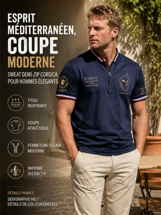 T-shirt manches courtes à fermeture Éclair pour homme, modèle Corse