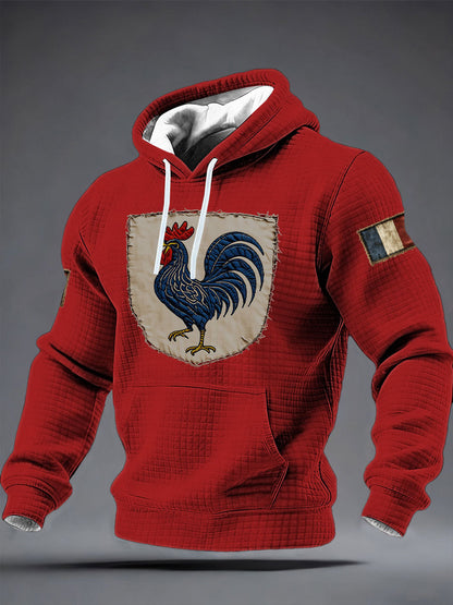 Chandail à capuchon à carreaux Français Le Coq Gaulois en coton pour homme