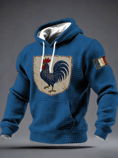 Chandail à capuchon à carreaux Français Le Coq Gaulois en coton pour homme