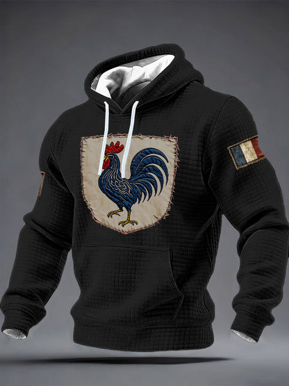 Chandail à capuchon à carreaux Français Le Coq Gaulois en coton pour homme