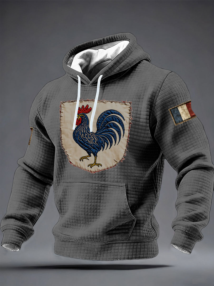 Chandail à capuchon à carreaux Français Le Coq Gaulois en coton pour homme