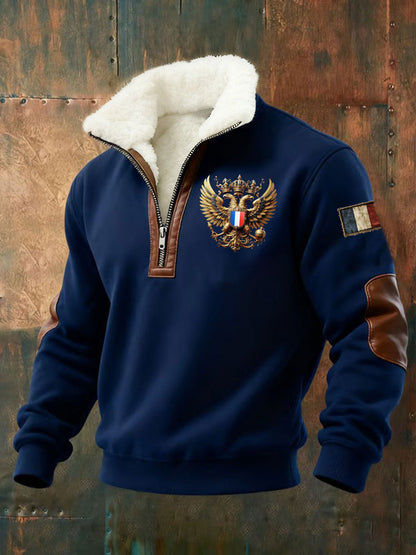 Chemise à col en peluche imprimée à motifs français pour hommes