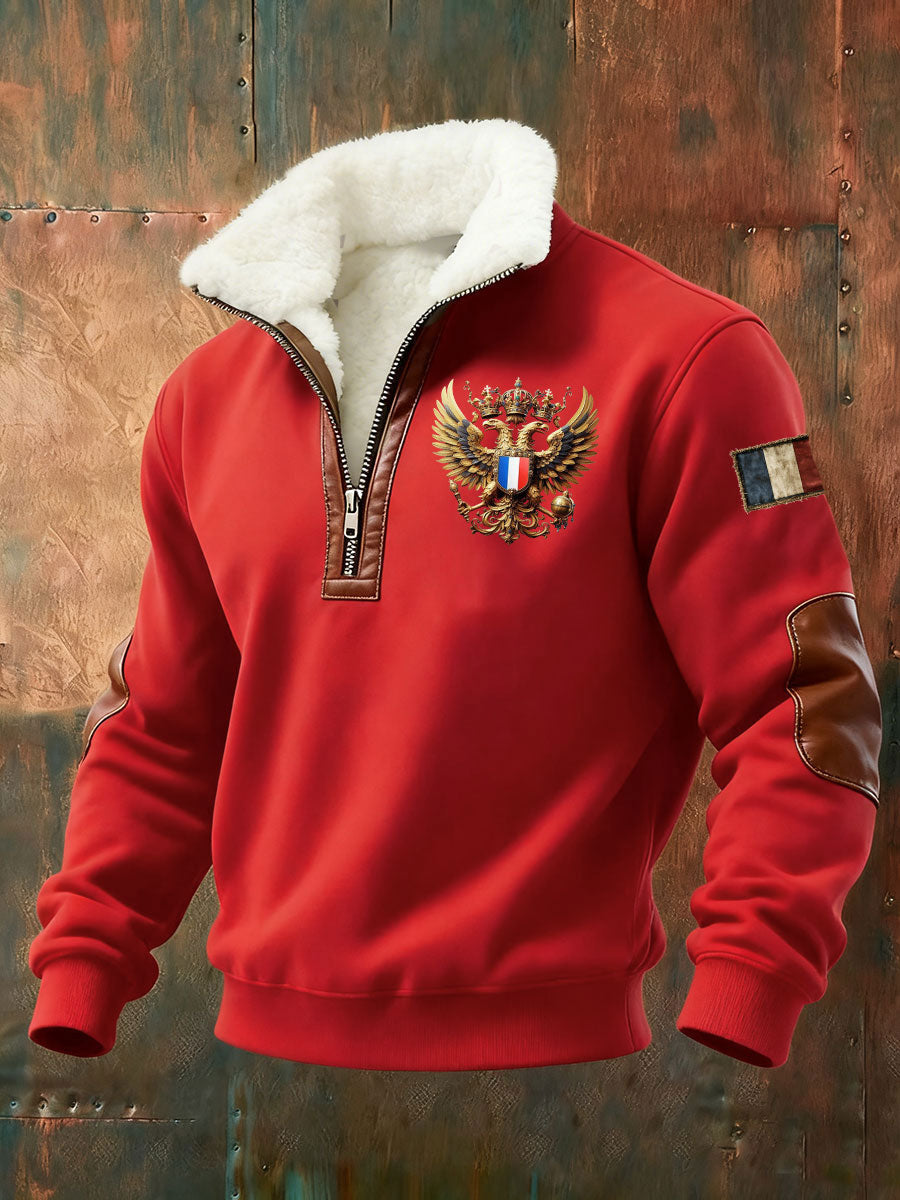 Chemise à col en peluche imprimée à motifs français pour hommes