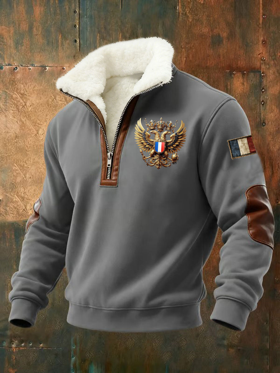 Chemise à col en peluche imprimée à motifs français pour hommes