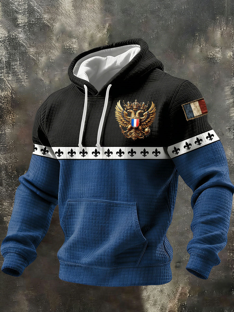 Sweat à capuche en coton à carreaux imprimé français pour hommes