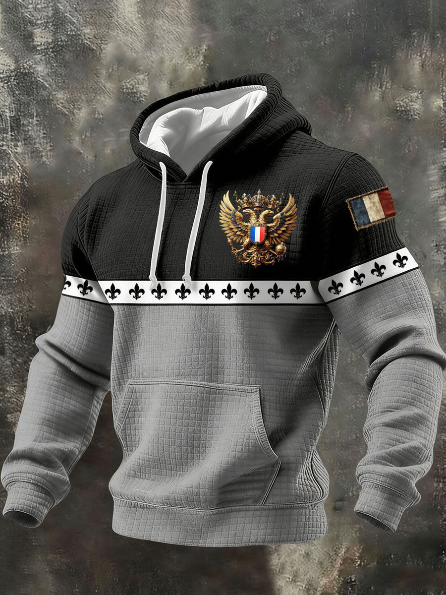 Sweat à capuche en coton à carreaux imprimé français pour hommes
