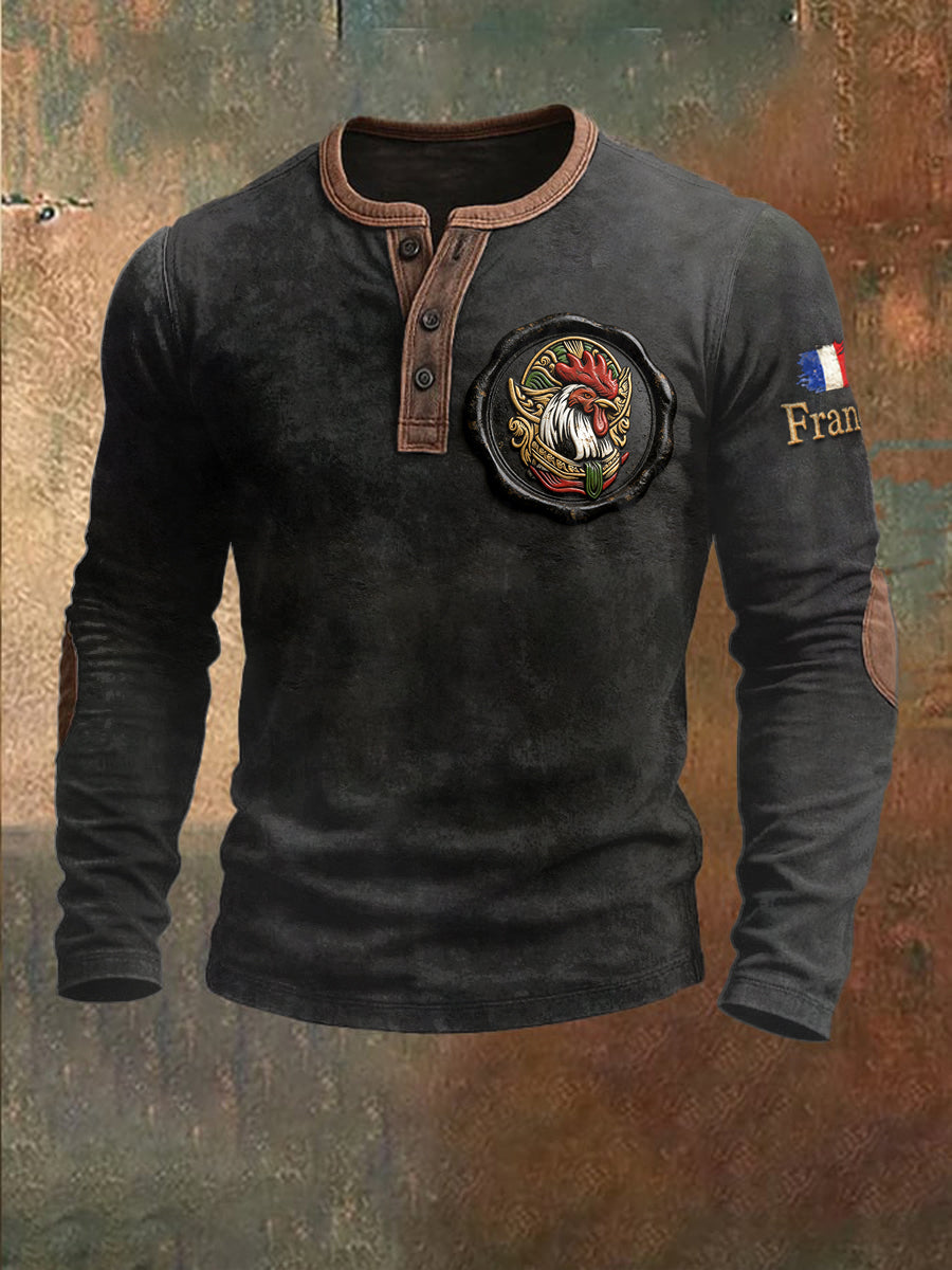 Sweat-shirt en patchwork noir imprimé en 3D pour homme French Rooster