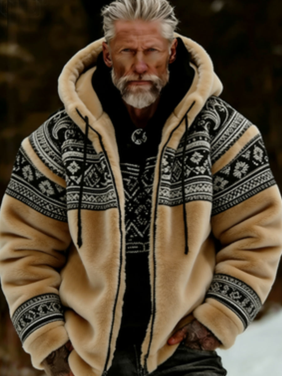 Veste à capuche zippée chaude confortable en peluche Viking Celtic Art pour hommes