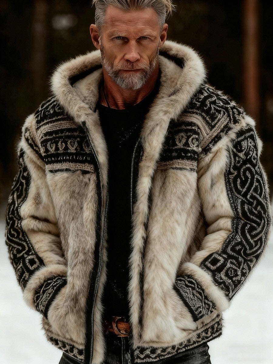 Hommes Vintage Viking Celtic Knot Flanelle Zipper Veste à capuche