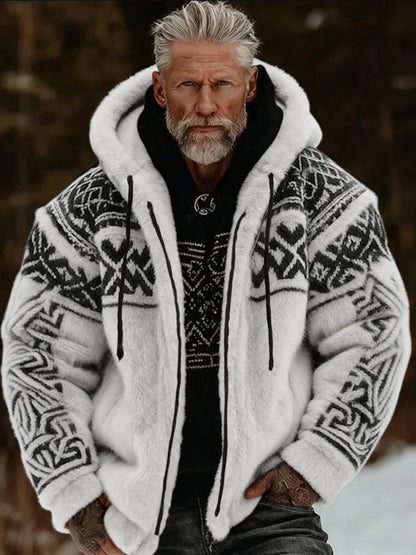 Veste à capuche zippée chaude confortable en peluche Viking Celtic Art pour hommes