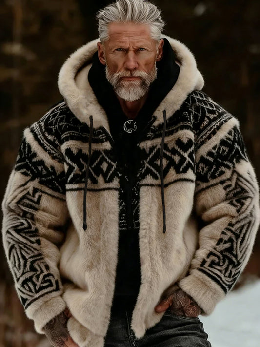 Veste à capuche zippée chaude confortable en peluche Viking Celtic Art pour hommes