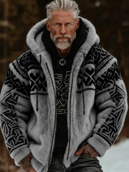 Veste à capuche zippée chaude confortable en peluche Viking Celtic Art pour hommes