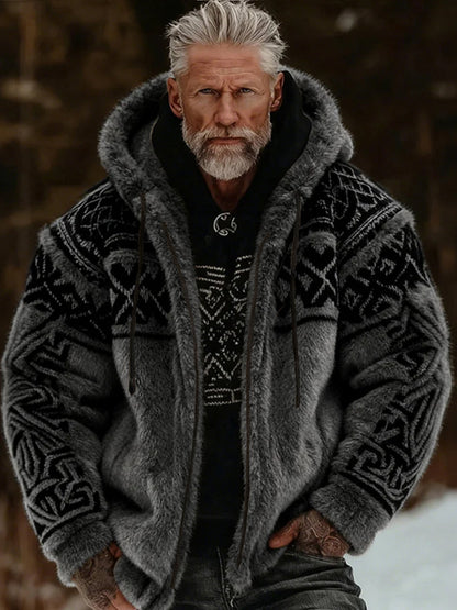 Veste à capuche zippée chaude confortable en peluche Viking Celtic Art pour hommes