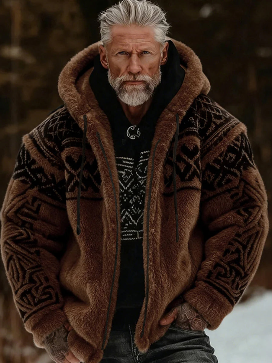 Veste à capuche zippée chaude confortable en peluche Viking Celtic Art pour hommes
