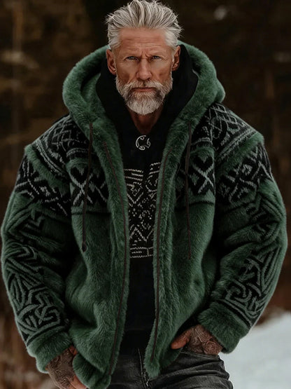 Veste à capuche zippée chaude confortable en peluche Viking Celtic Art pour hommes