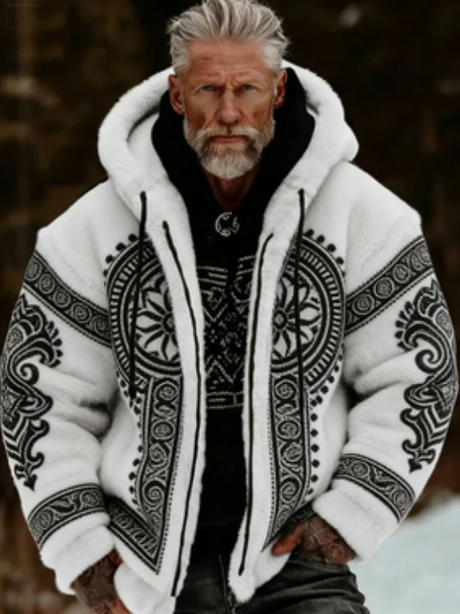 Veste à capuche zippée chaude confortable en peluche Viking Celtic Art pour hommes
