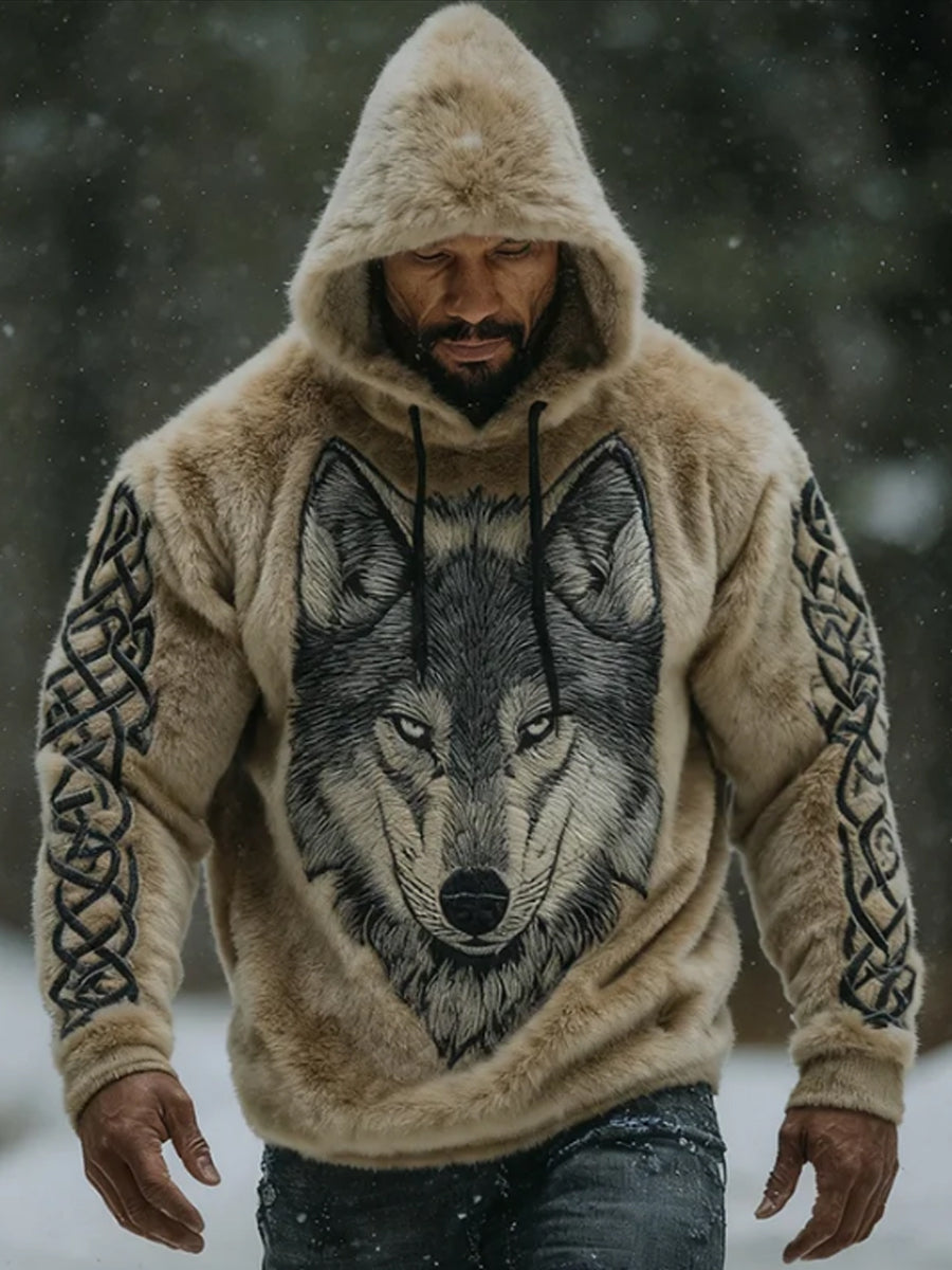 Hommes Viking Vintage Wolf Celtic Flannel Warm Hoodie
