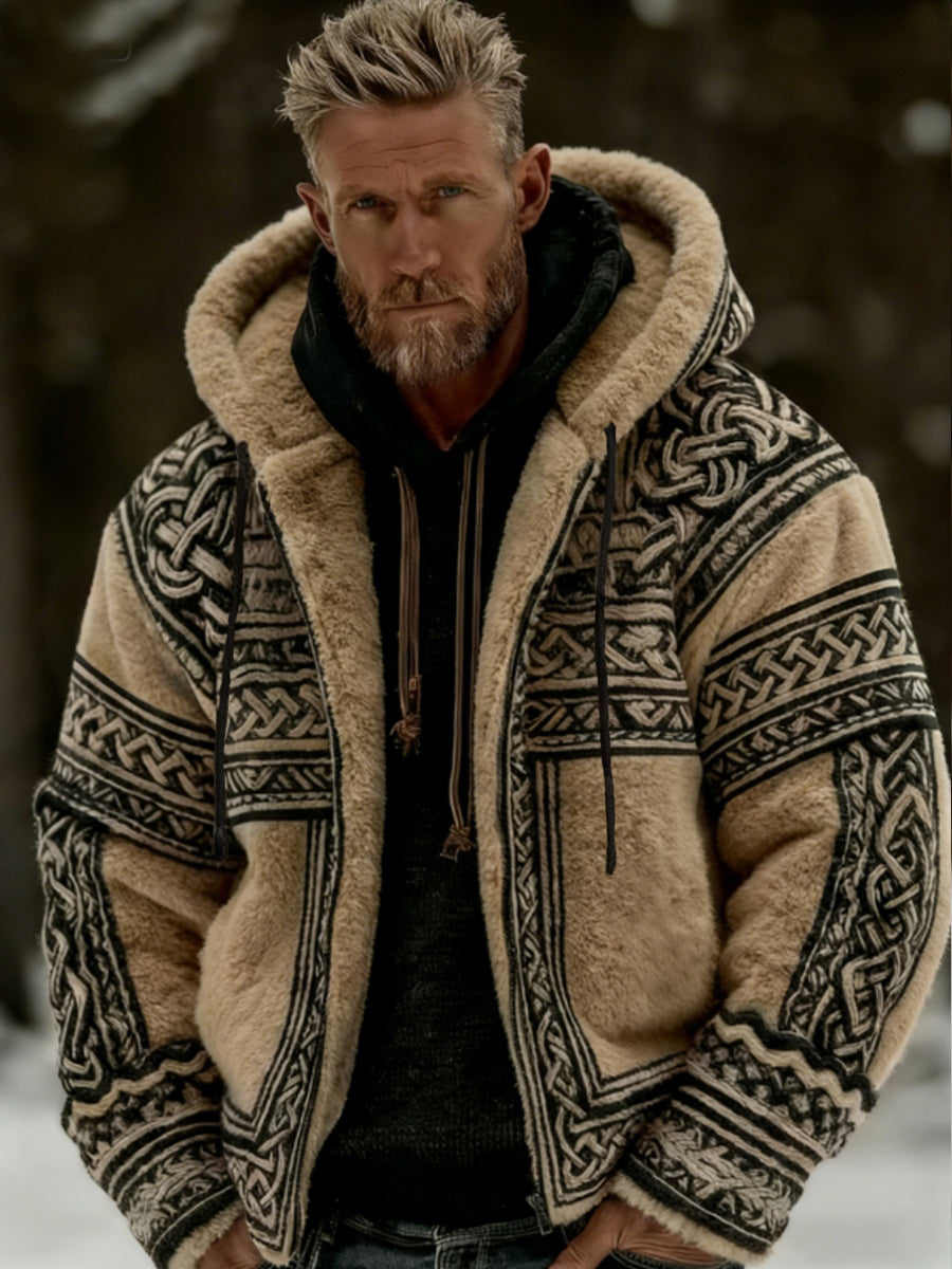 Veste en flanelle à capuche zippée confortable pour hommes Viking Celtic Art