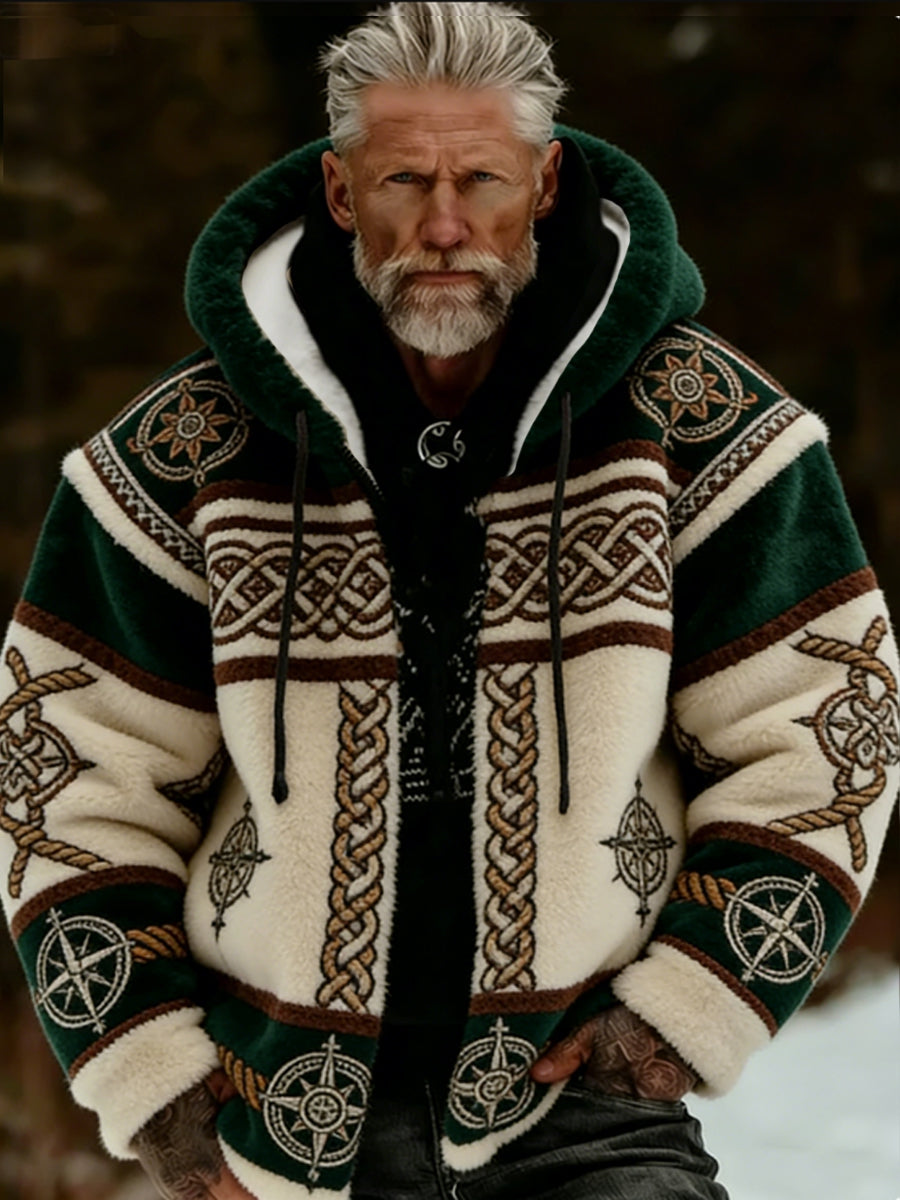Veste à capuche zippée chaude confortable en peluche Viking Celtic Art pour hommes