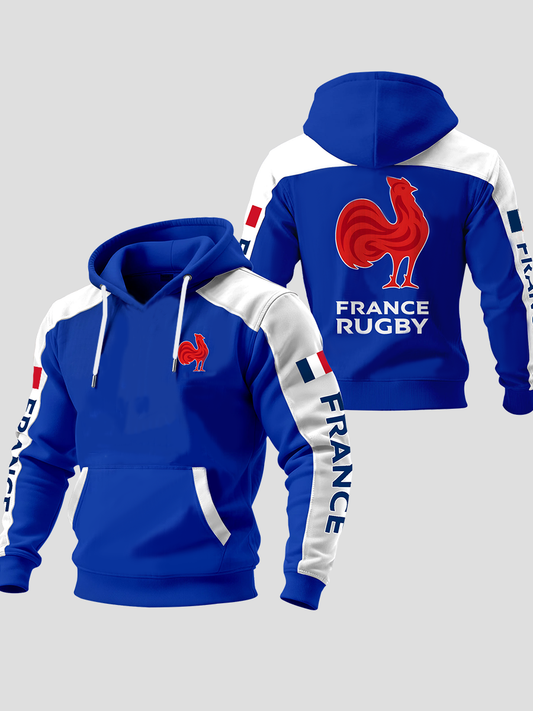 Sweat à capuche oversize à épaules dénudées avec poches France Rugby Homme