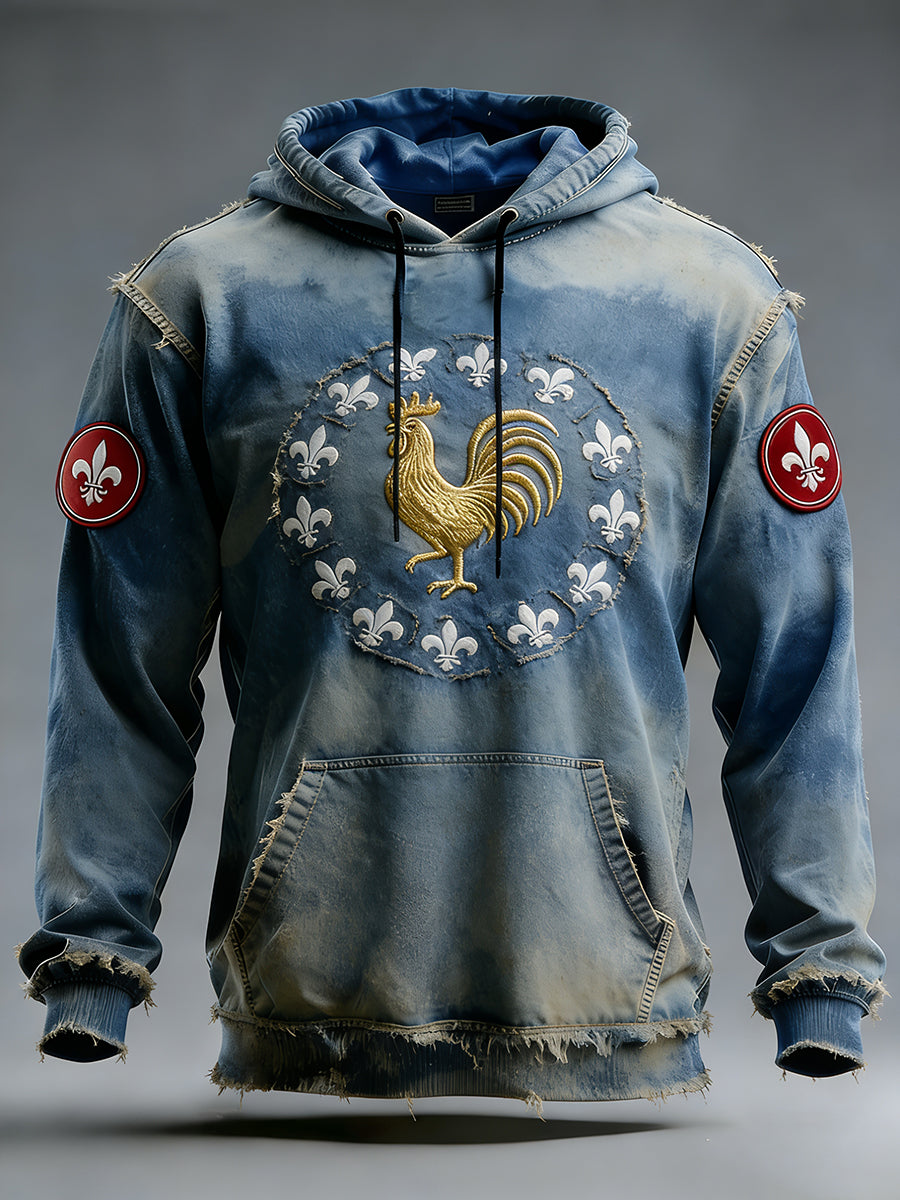 Sweat-shirt à capuche décontracté à motif de drapeau français pour hommes